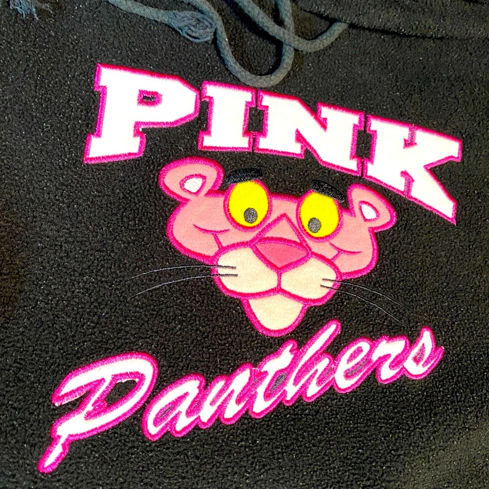 Pink Panthers Y2K 2004 Embroidered Graphic Black Pullover Hoodie Size S